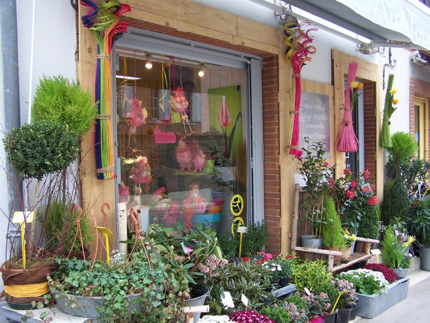 Vitrine de la boutique « Aux Tournesols » à Nailloux en 1999, première boutique créée au début de mon parcours d'artisan fleuriste. Une aventure florale qui se poursuit aujourd'hui dans ma boutique rue Pache à Paris 11